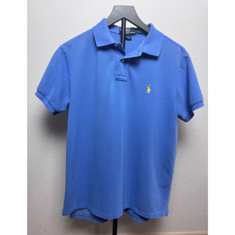 Polo Ralph Lauren Mens Custom Fit Blue Short Sleeve Pique Polo Shirt Medium